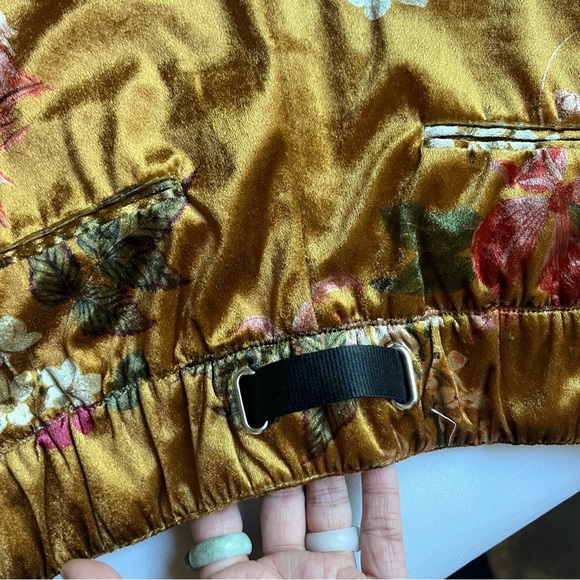 WHITE SAND gold mustard yellow knit suede velvet velour floral print wide leg - Picture 6 of 8